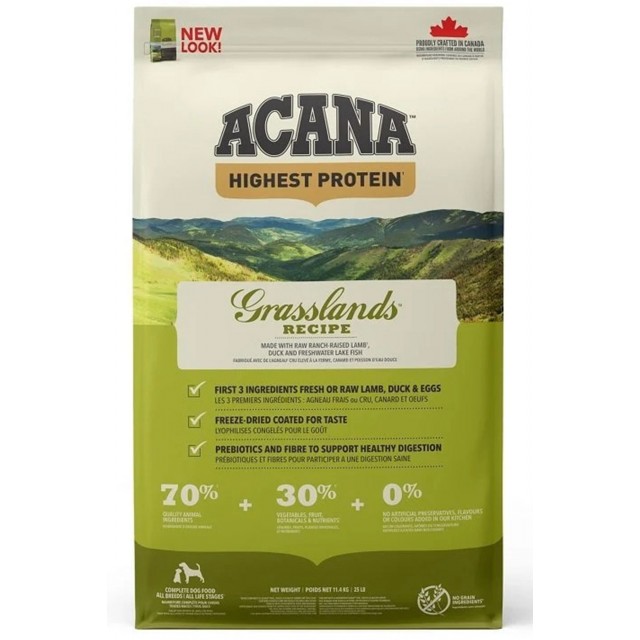 Acana Grasslands Tahılsız Kuzu Eti Ördek ve Balıklı Yetişkin Köpek Maması 11,4kg