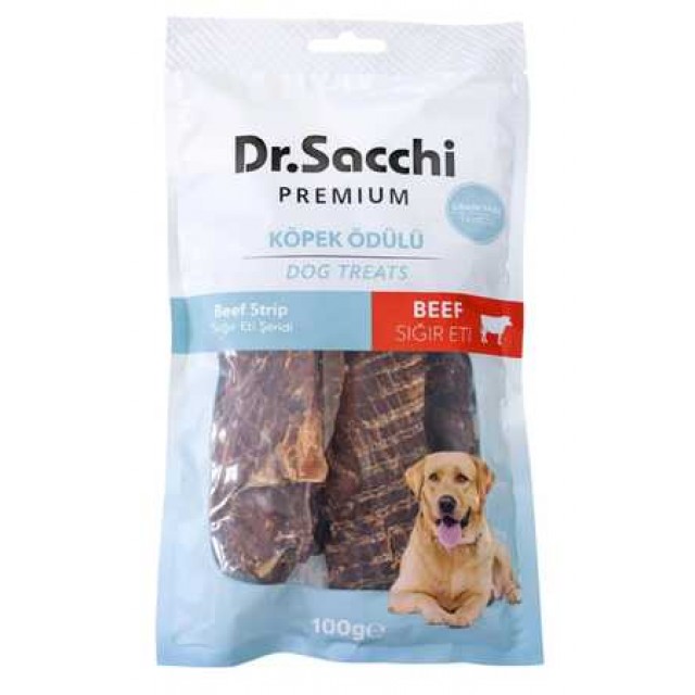 Dr.Sacchi Premium Sığır Eti Şeritli Tahılsız Köpek Ödülü 100gr