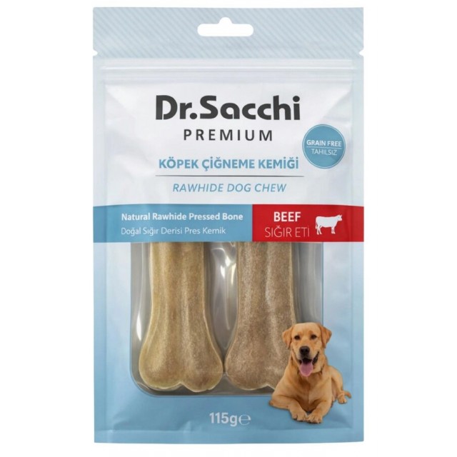 Dr.Sacchi Premium Sığır Etli Doğal Sığır Derisi Press Kemik Tahılsız Köpek Ödülü 5” 2'li 115gr