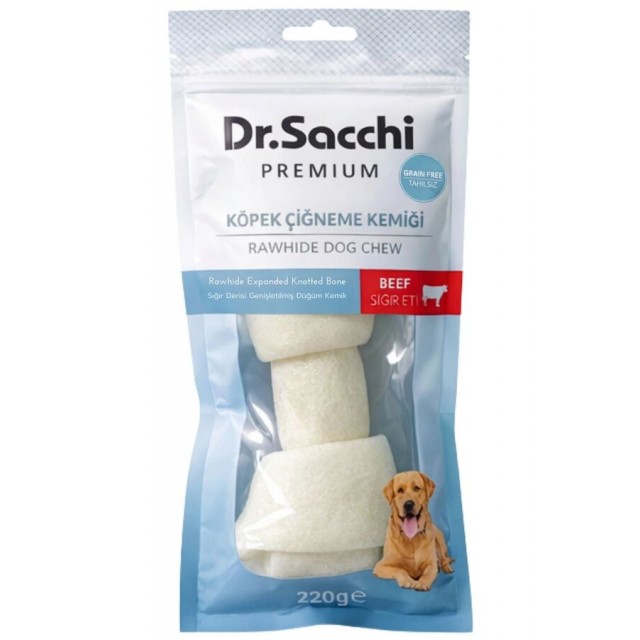 Dr.Sacchi Premium Sığır Etli Sığır Derisi Genişletilmiş Düğüm Kemik Tahılsız Köpek Ödülü 10-11'' 220gr
