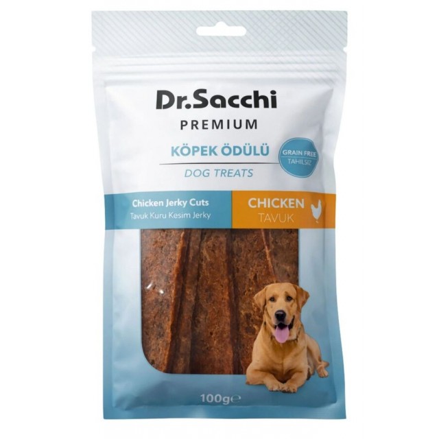 Dr.Sacchi Premium Tavuk Kuru Kesim Jerky Tahılsız Köpek Ödülü 100gr