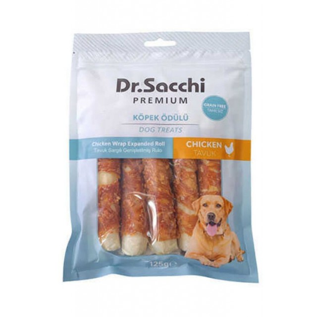 Dr.Sacchi Premium Tavuk Sargılı Genişletilmiş Rulo Tahılsız Köpek Ödülü 5'' 5'li 125gr
