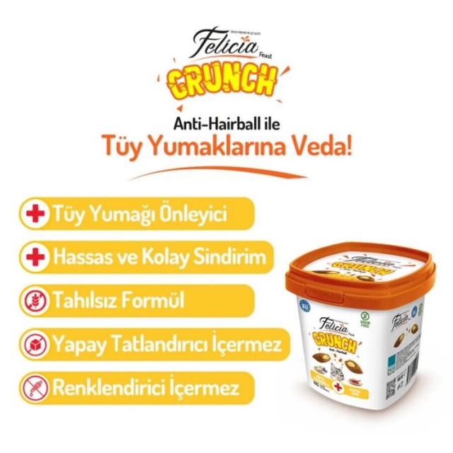 Felicia Anti Hairball Tavuk Etli Yaban Mersinli ve Sütlü Kedi Crunch Ödül Maması 100gr