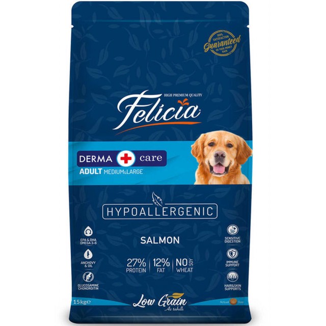 Felicia Düşük Tahıllı Hipoalerjenik Somonlu Orta ve Büyük Irk Yetişkin Köpek Maması 15kg
