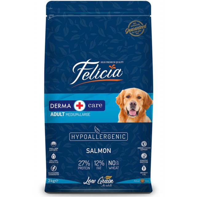Felicia Düşük Tahıllı Hipoalerjenik Somonlu Orta ve Büyük Irk Yetişkin Köpek Maması 3kg