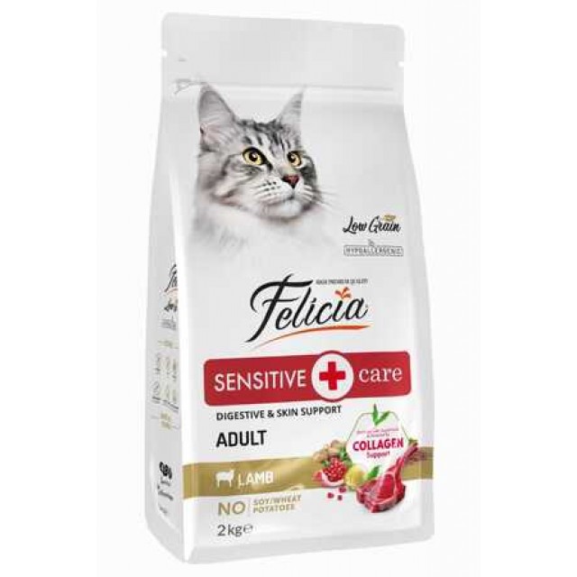 Felicia Düşük Tahıllı Kolajenli Hipoalerjenik Kuzu Etli Yetişkin Kedi Maması 2kg