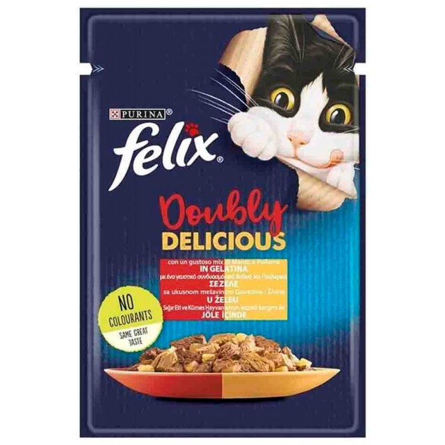 Felix Çifte Lezzet Sığır Etli ve Kümes Hayvanlı Kedi Konservesi 85gr
