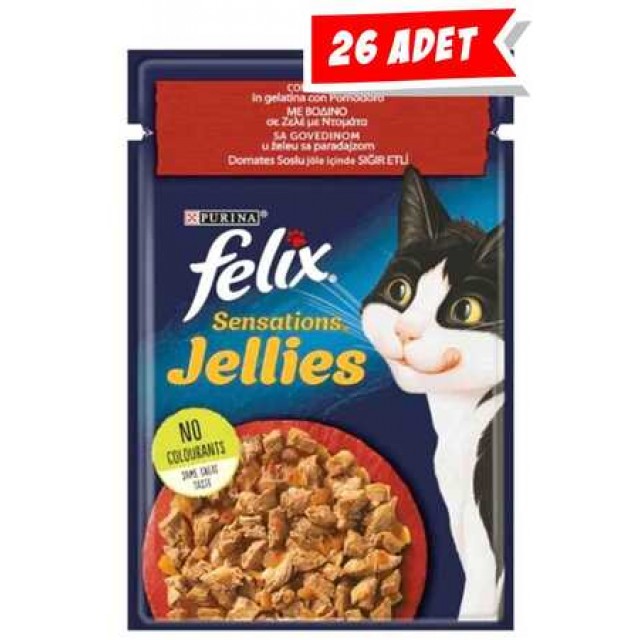 Felix Sensation Sığır Etli ve Domatesli Kedi Konservesi 26x85gr 26lı