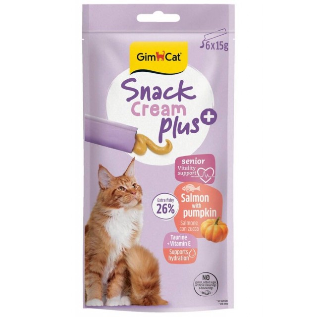 Gimcat Snack Cream Senior Somonlu ve Balkabaklı Krema Yaşlı Kedi Ödülü 6x15gr