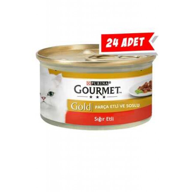 Gourmet Gold Parça Sığır Etli Soslu Yetişkin Kedi Konservesi 24x85gr 24lü