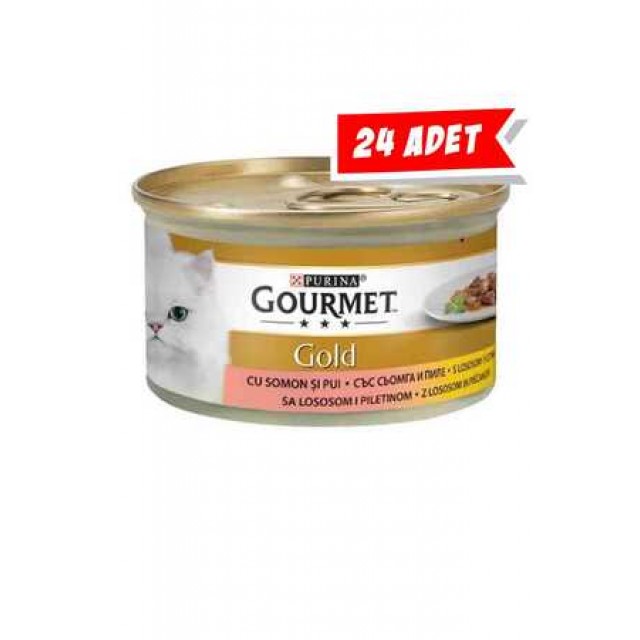 Gourmet Gold Somon ve Tavuk Parça Et Soslu Yetişkin Kedi Konservesi 24x85gr 24lü