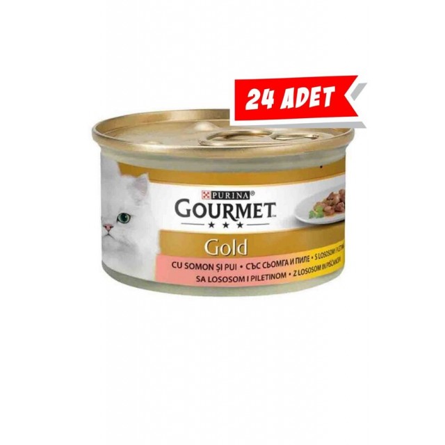 Gourmet Gold Somon ve Tavuk Parça Et Soslu Yetişkin Kedi Konservesi 24x85gr 24lü