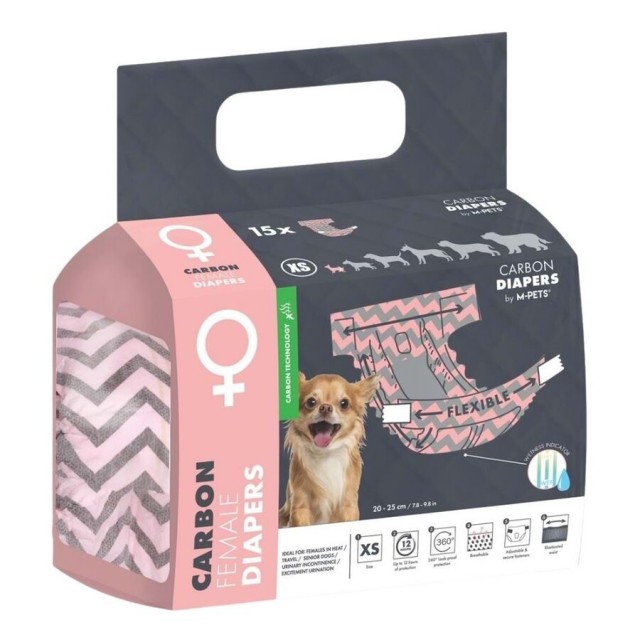 M-Pets Aktif Karbonlu Diapers Dişi Köpekler İçin Külot (XS) 15li