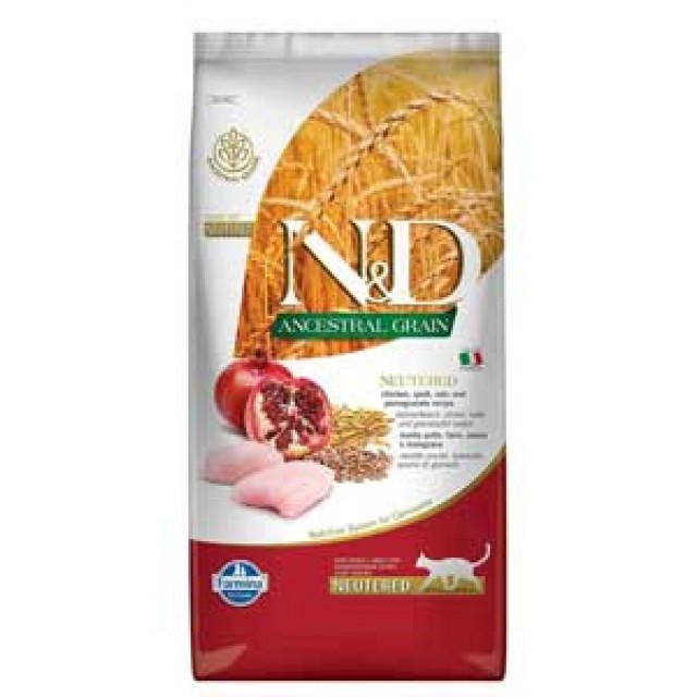 ND Ancestral Grain Düşük Tahıllı Tavuk ve Narlı Kısırlaştırılmış Kedi Maması 10kg