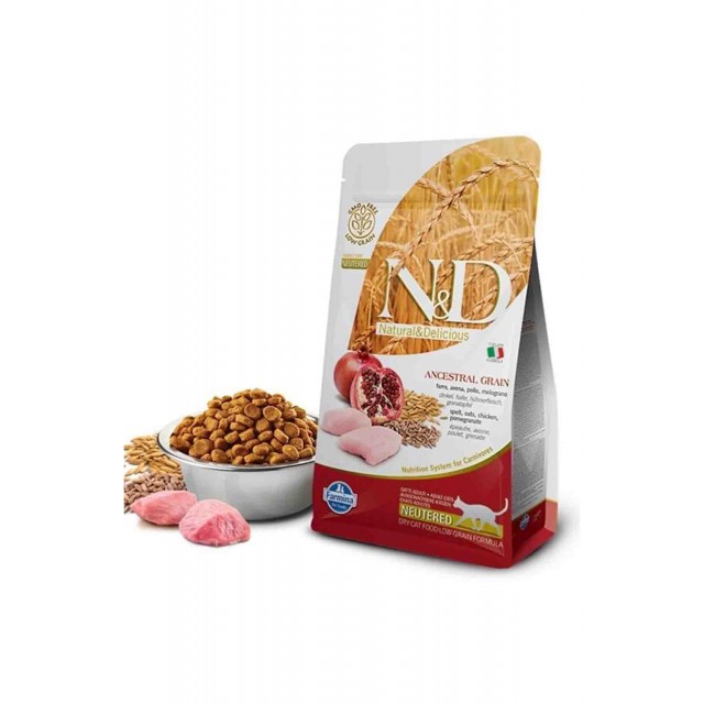 ND Ancestral Grain Düşük Tahıllı Tavuk ve Narlı Kısırlaştırılmış Kedi Maması 10kg