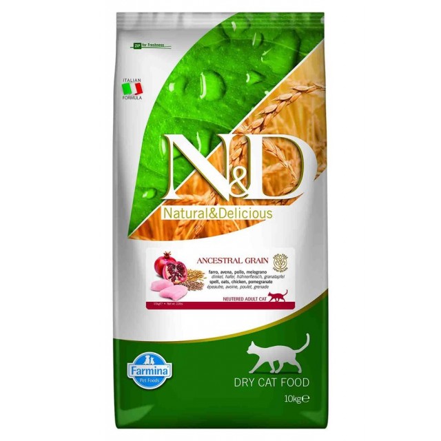 ND Ancestral Grain Düşük Tahıllı Tavuk ve Narlı Kısırlaştırılmış Kedi Maması 10kg