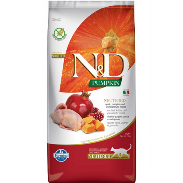 ND Pumpkin Tahılsız Bıldırcın Eti Balkabağı ve Narlı Kısırlaştırılmış Kedi Maması 5kg