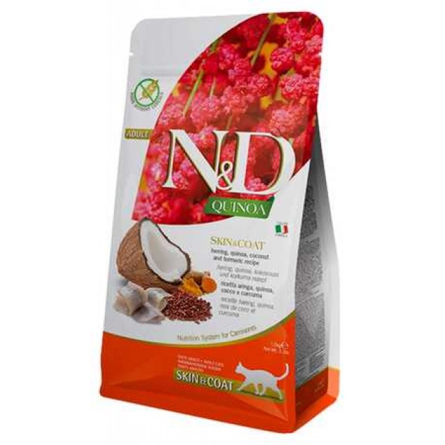ND Quinoa Tahılsız Skin&Coat Ringa Balıklı Yetişkin Kedi Maması 1.5kg
