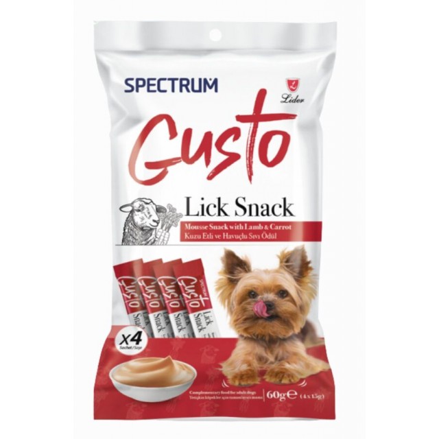 Spectrum Gusto Kuzu Etli ve Havuçlu Sıvı Yetişkin Köpek Ödül Maması 4x15gr