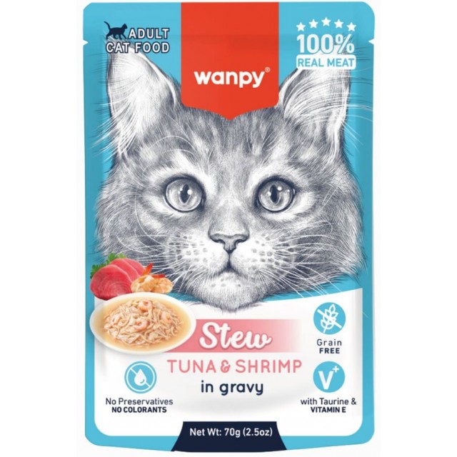 Wanpy Stew Sos İçinde Ton Balıklı ve Karidesli Yetişkin Kedi Konservesi 70gr