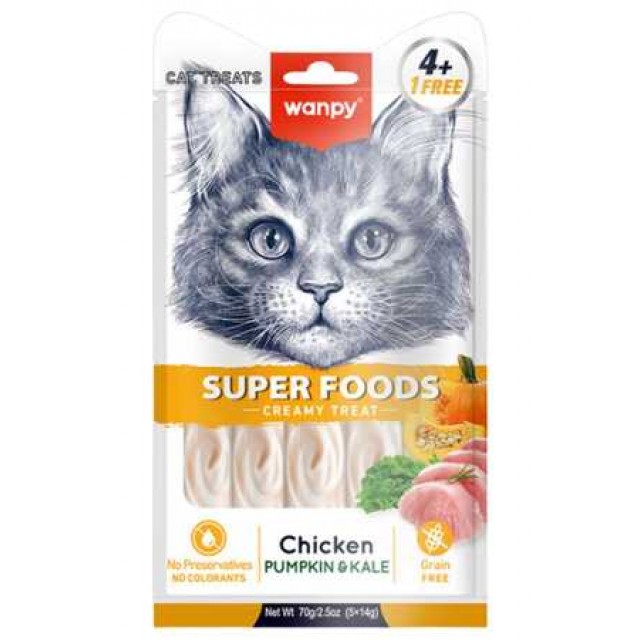 Wanpy Superfood Balkabağı ve Kara Lahanalı Krema Kedi Ödülü 5×14gr