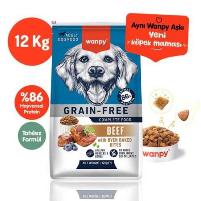 Wanpy Tahılsız Sığır Etli Yetişkin Köpek Maması 12kg