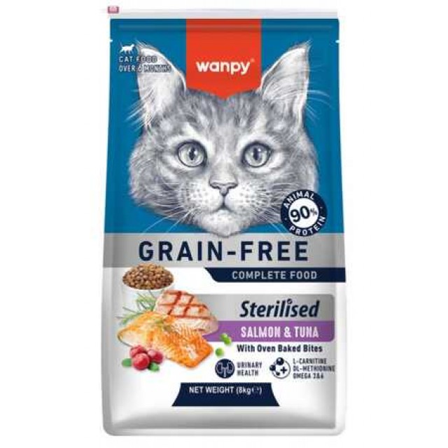 Wanpy Tahılsız Somon ve Tuna Balıklı Kısırlaştırılmış Kedi Maması 8kg