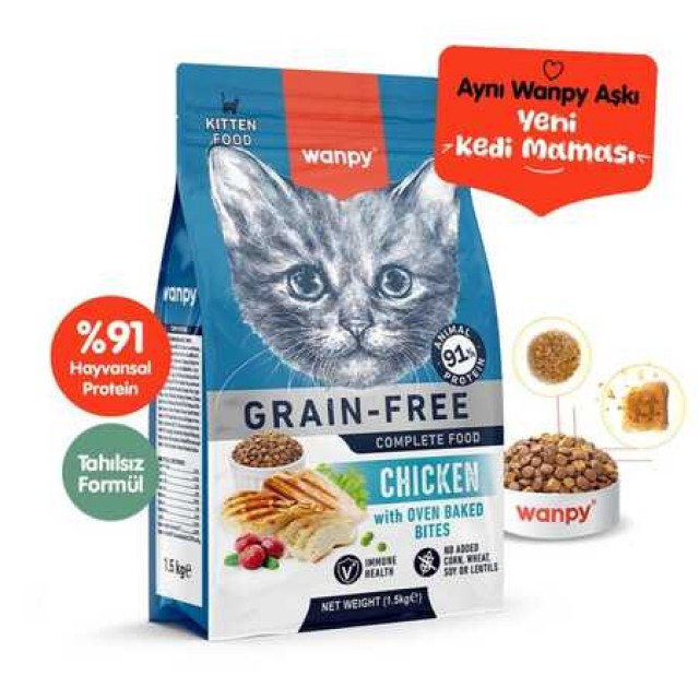 Wanpy Tahılsız Tavuklu Yavru Kedi Maması 1,5 kg