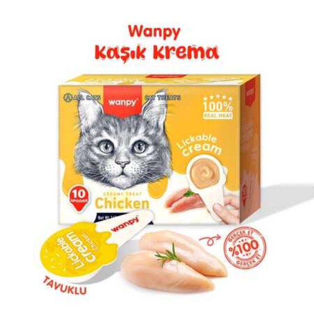 Wanpy Tavuklu Kaşıklı Kedi Ödül Kreması 10x16gr