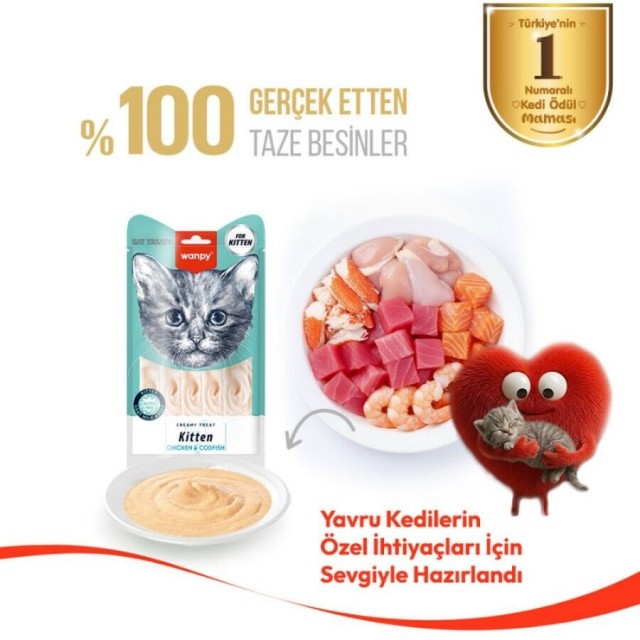 Wanpy Tavuklu ve Morinalı Yavru Kedi Krema Ödülü 5×14gr