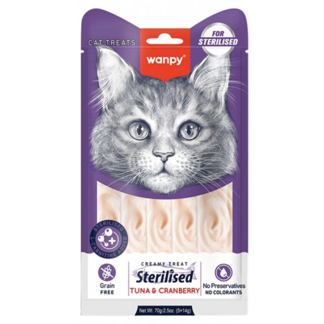 Wanpy Ton Balıklı ve Kızılcıklı Kısırlaştırılmış Kedi Krema Ödülü 5×14gr